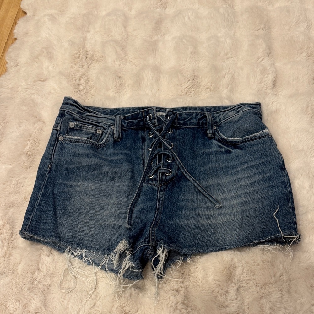 Tularosa Dark Blue Lace-Up Denim Shorts